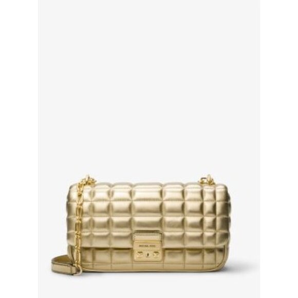 MICHAEL Michael Kors Handbags - Michael Kors Tribeca Large Metallic Quilted Shoulder Bag – Gold NWOT
